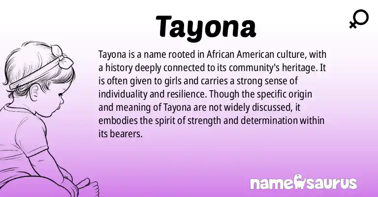 Infographic about Tayona name meaning, Tayona is a name from African American origin(s).