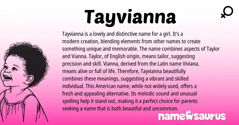 Infographic about Tayvianna name meaning, Tayvianna is a name from Latin, English origin(s).