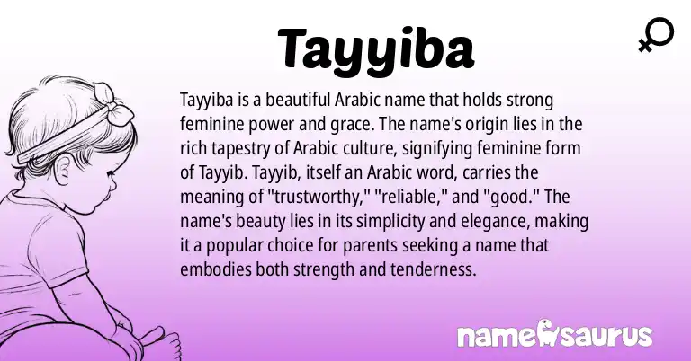 Infographic about Tayyiba name meaning, Tayyiba is a name from Arabic origin(s).