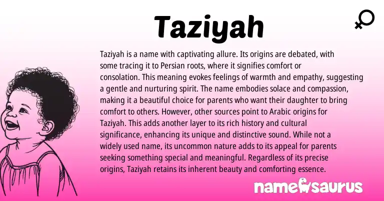 Infographic about Taziyah name meaning, Taziyah is a name from Persian origin(s).