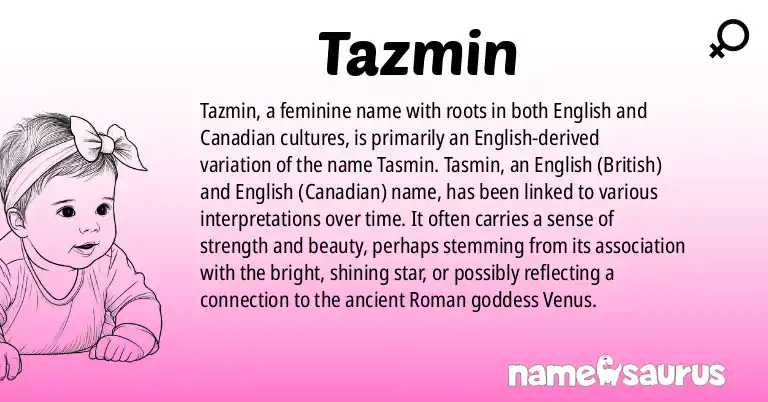 Infographic about Tazmin name meaning, Tazmin is a name from English (British), English (Canadian) origin(s).
