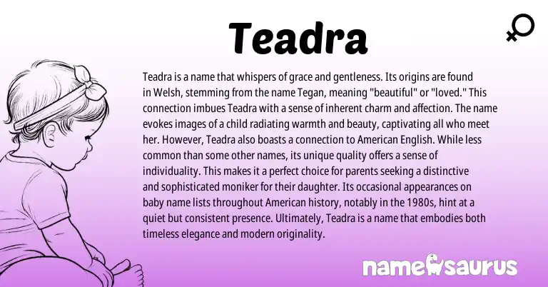 Infographic about Teadra name meaning, Teadra is a name from Welsh origin(s).