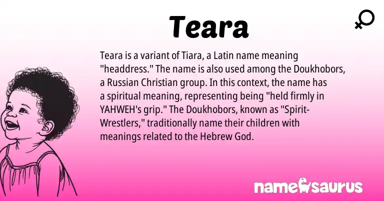 Infographic about Teara name meaning, Teara is a name from Russian, Latin, Hebrew origin(s).
