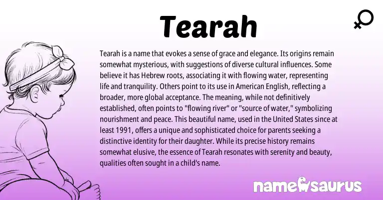 Infographic about Tearah name meaning, Tearah is a name from Hebrew, American origin(s).
