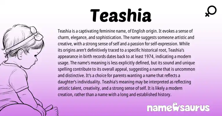 Infographic about Teashia name meaning, Teashia is a name from English origin(s).