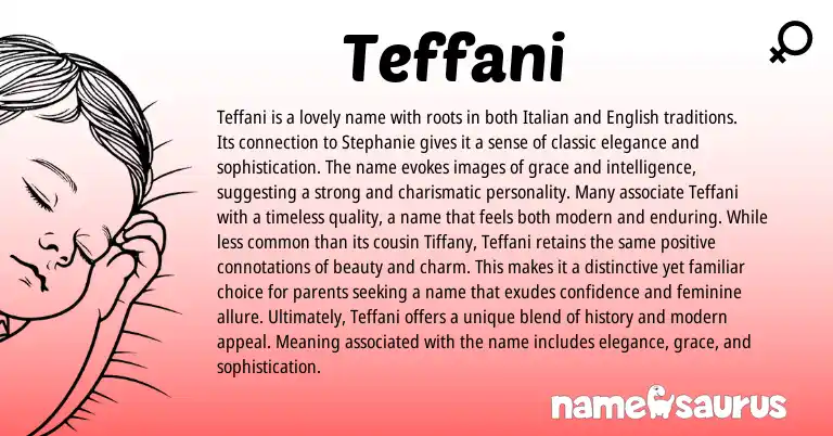 Infographic about Teffani name meaning, Teffani is a name from Italian origin(s).