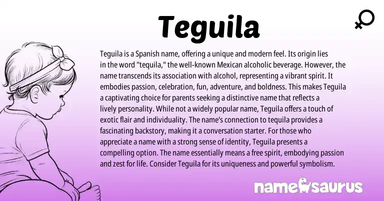 Infographic about Teguila name meaning, Teguila is a name from Spanish origin(s).