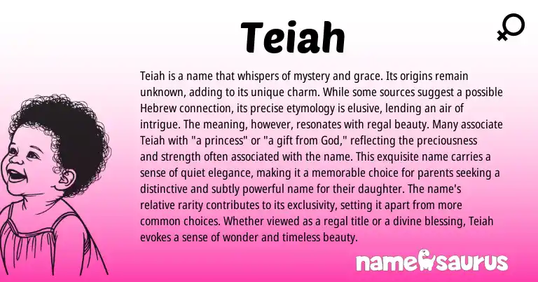 Infographic about Teiah name meaning, Teiah is a name from Hebrew origin(s).
