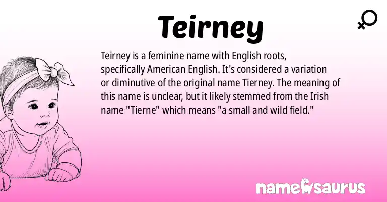 Infographic about Teirney name meaning, Teirney is a name from English (American) origin(s).