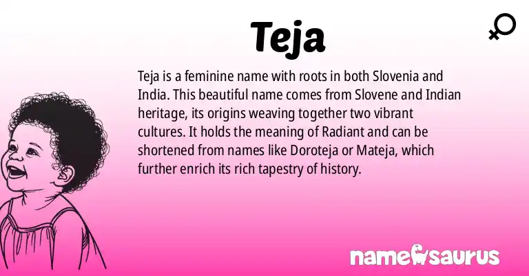 Infographic about Teja name meaning, Teja is a name from Slovene, Indian origin(s).