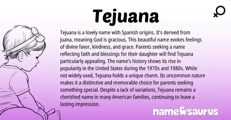 Infographic about Tejuana name meaning, Tejuana is a name from Spanish, American origin(s).