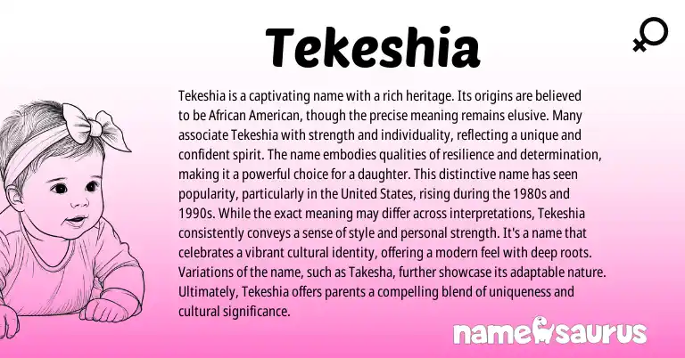 Infographic about Tekeshia name meaning, Tekeshia is a name from African origin(s).