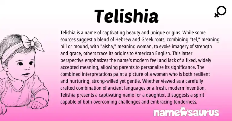 Infographic about Telishia name meaning, Telishia is a name from Greek, Hebrew origin(s).