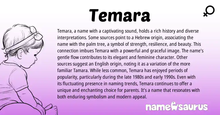 Infographic about Temara name meaning, Temara is a name from Hebrew, Maori origin(s).