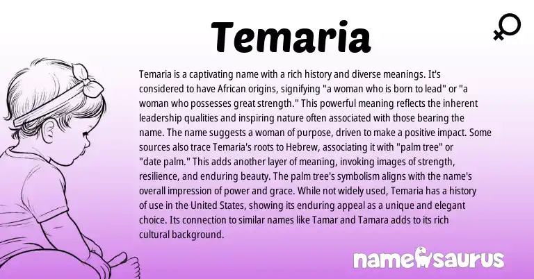 Infographic about Temaria name meaning, Temaria is a name from African origin(s).