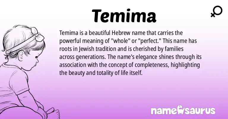 Infographic about Temima name meaning, Temima is a name from Hebrew, Jewish origin(s).