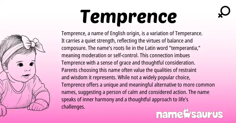 Infographic about Temprence name meaning, Temprence is a name from Latin, English origin(s).