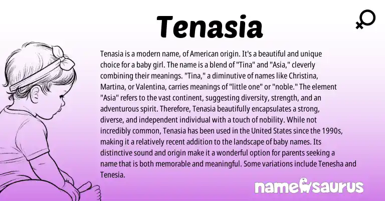Infographic about Tenasia name meaning, Tenasia is a name from American origin(s).