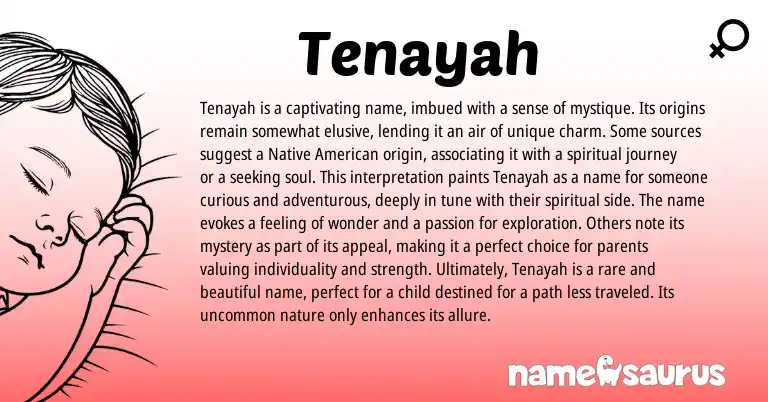 Infographic about Tenayah name meaning, Tenayah is a name from American origin(s).
