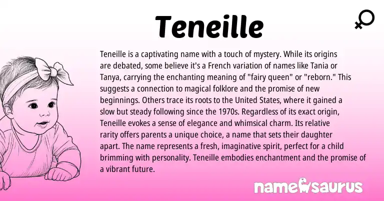 Infographic about Teneille name meaning, Teneille is a name from French origin(s).