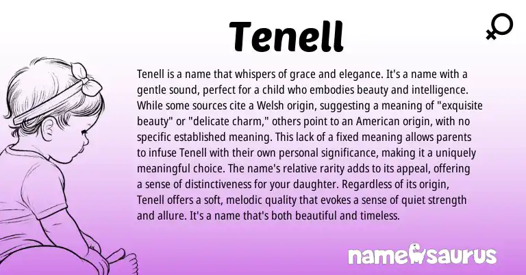 Infographic about Tenell name meaning, Tenell is a name from Welsh origin(s).