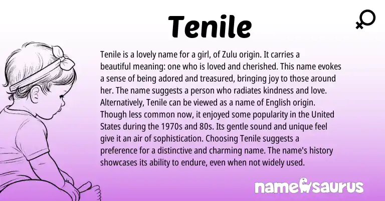 Infographic about Tenile name meaning, Tenile is a name from Zulu origin(s).