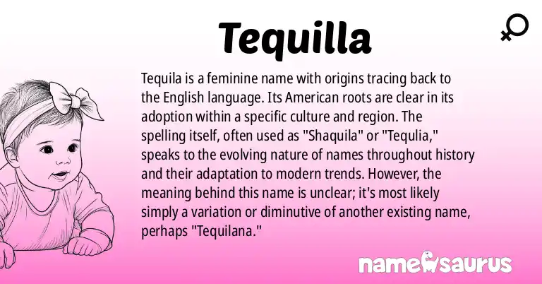 Infographic about Tequilla name meaning, Tequilla is a name from English (American), American origin(s).