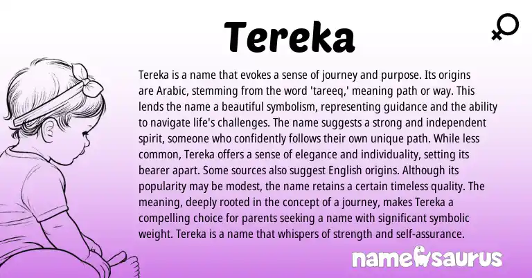 Infographic about Tereka name meaning, Tereka is a name from Arabic origin(s).