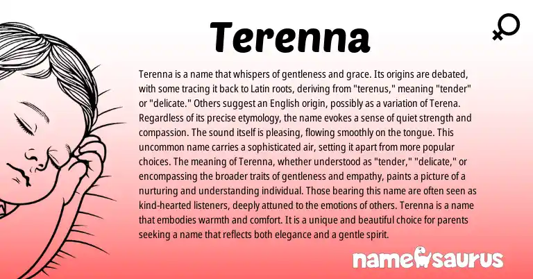 Infographic about Terenna name meaning, Terenna is a name from Latin, English origin(s).