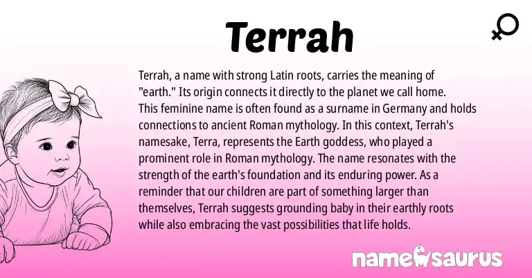 Infographic about Terrah name meaning, Terrah is a name from Latin origin(s).