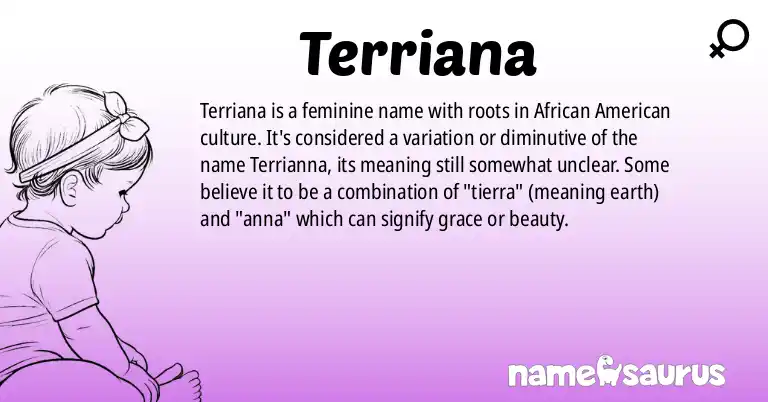 Infographic about Terriana name meaning, Terriana is a name from African American origin(s).