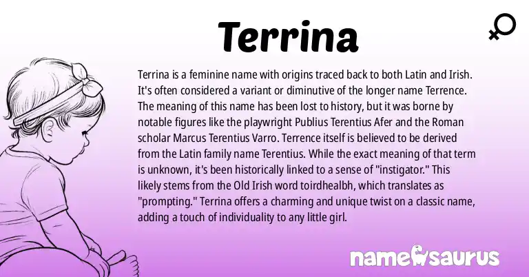 Infographic about Terrina name meaning, Terrina is a name from Latin, Irish origin(s).