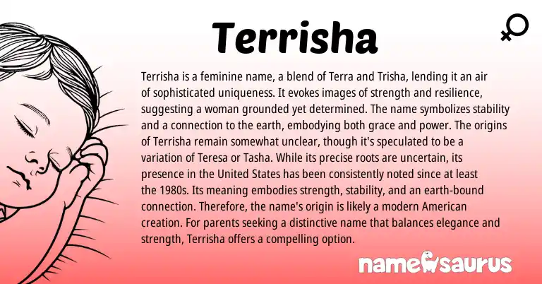 Infographic about Terrisha name meaning, Terrisha is a name from American origin(s).