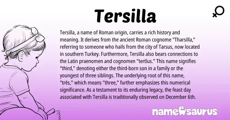 Infographic about Tersilla name meaning, Tersilla is a name from Roman, Latin origin(s).
