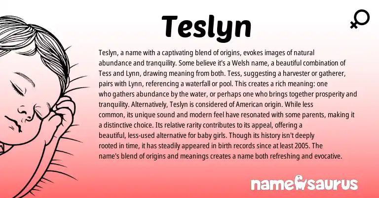 Infographic about Teslyn name meaning, Teslyn is a name from Welsh origin(s).