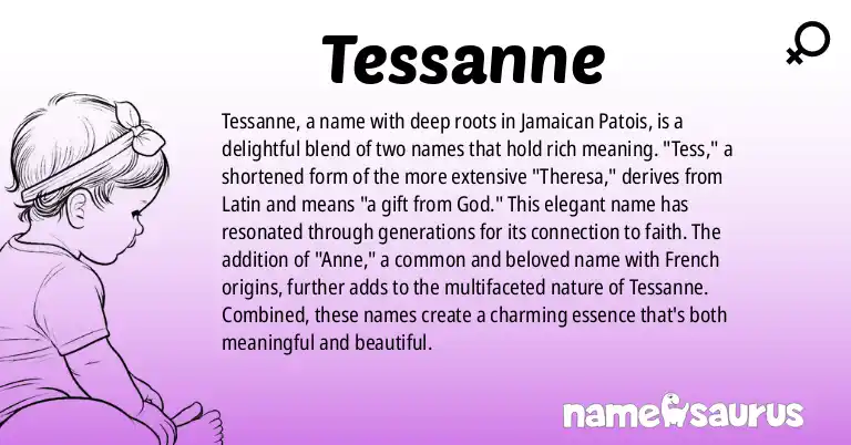 Infographic about Tessanne name meaning, Tessanne is a name from Jamaican Patois origin(s).