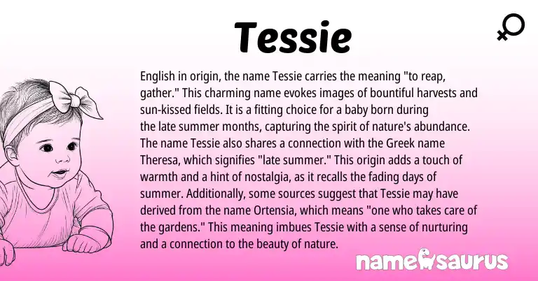 Infographic about Tessie name meaning, Tessie is a name from English, Greek origin(s).