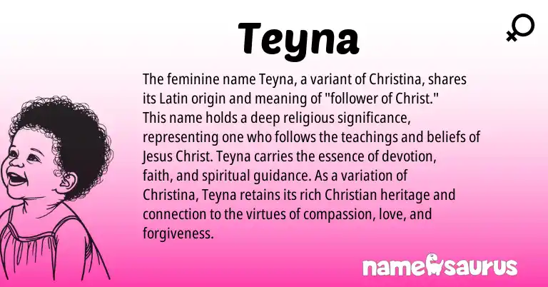 Infographic about Teyna name meaning, Teyna is a name from Latin origin(s).
