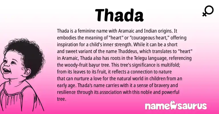 Infographic about Thada name meaning, Thada is a name from Aramaic, Indian origin(s).