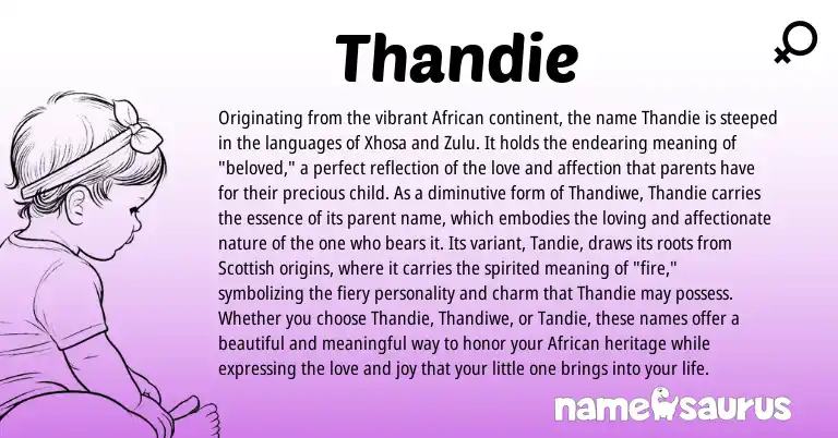 Infographic about Thandie name meaning, Thandie is a name from Zulu, African, Scottish, Xhosa origin(s).
