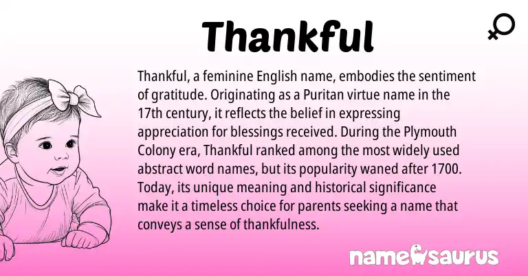 Infographic about Thankful name meaning, Thankful is a name from English origin(s).