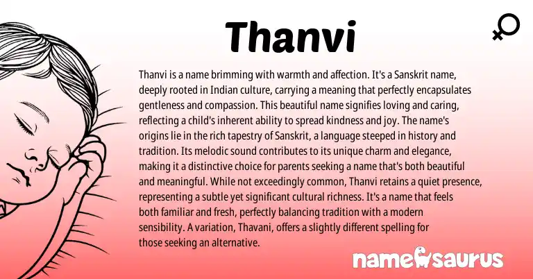 Infographic about Thanvi name meaning, Thanvi is a name from Indian, Sanskrit origin(s).