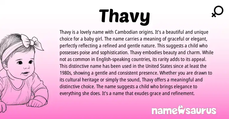 Infographic about Thavy name meaning, Thavy is a name from Cambodian origin(s).