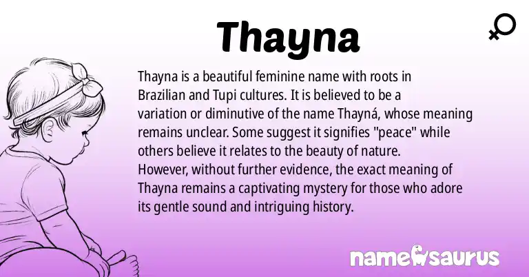 Infographic about Thayna name meaning, Thayna is a name from Brazilian, Tupi origin(s).