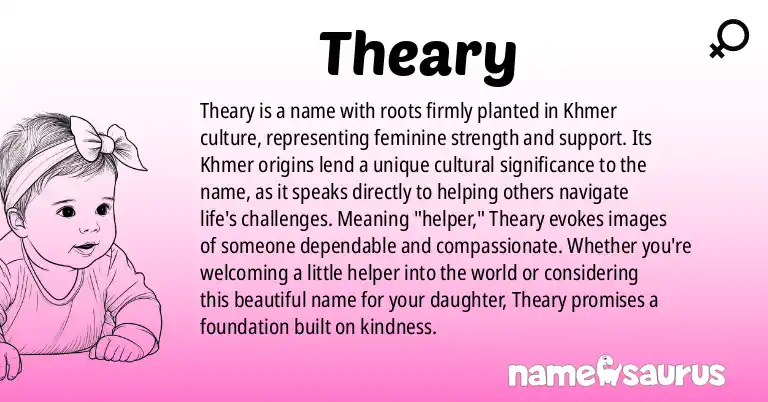 Infographic about Theary name meaning, Theary is a name from Khmer origin(s).