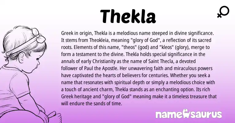 Infographic about Thekla name meaning, Thekla is a name from Christianity, Greek origin(s).
