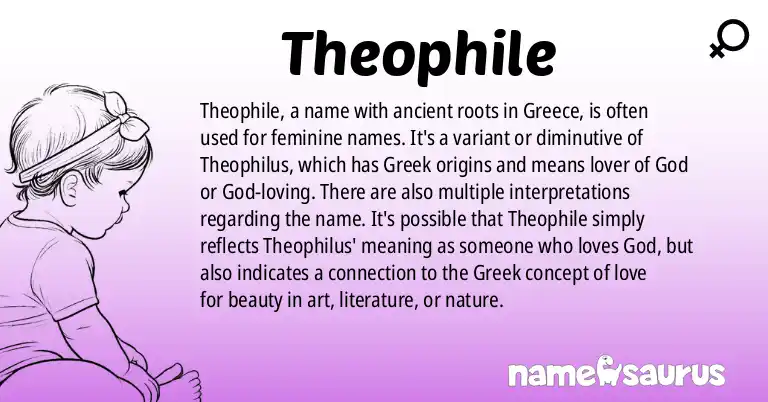 Infographic about Theophile name meaning, Theophile is a name from Ancient Greek origin(s).