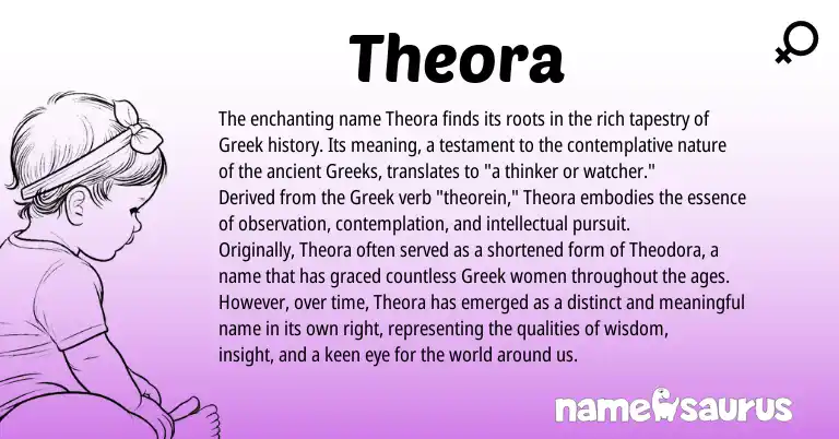Infographic about Theora name meaning, Theora is a name from Greek origin(s).