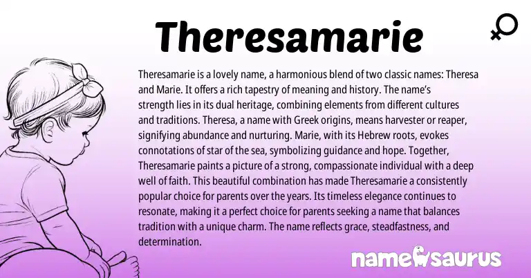 Infographic about Theresamarie name meaning, Theresamarie is a name from English origin(s).