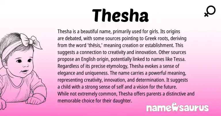 Infographic about Thesha name meaning, Thesha is a name from Greek origin(s).